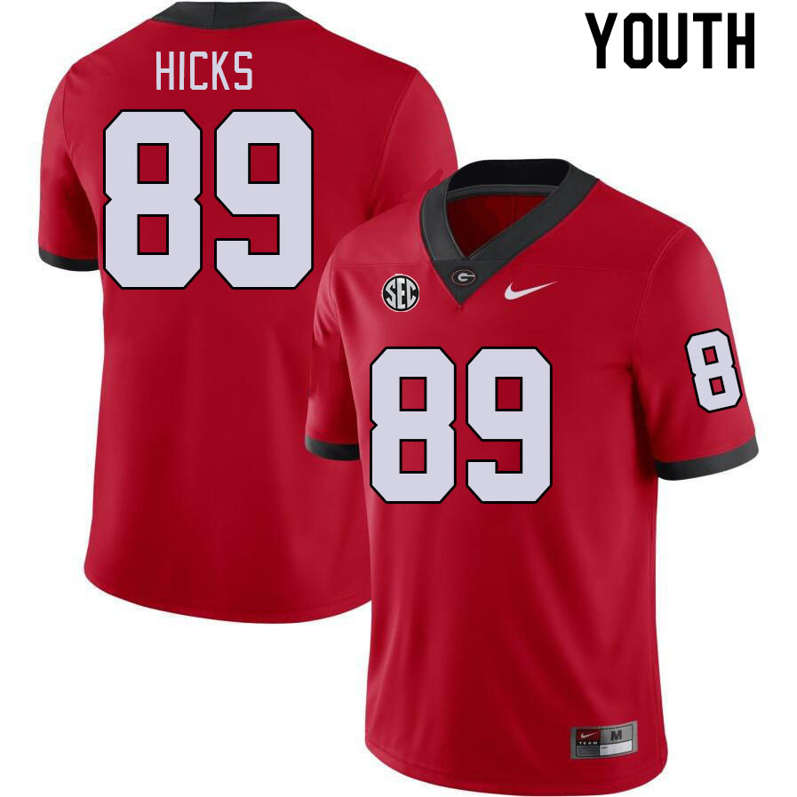 Georgia Bulldogs Youth Braxton Hicks #89 Red Stitched College UGA Football Jersey 23LI016ZM